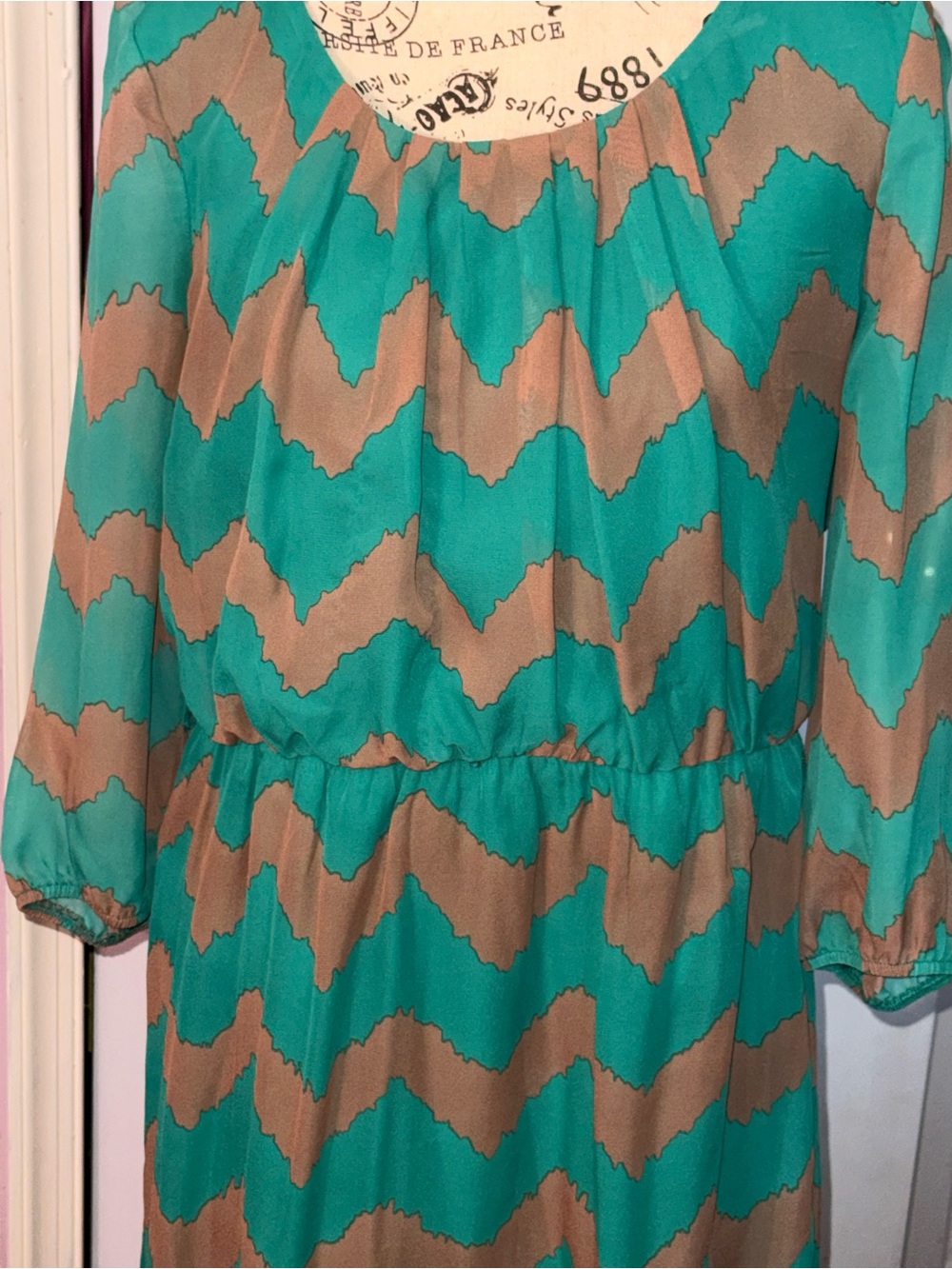 Charlotte Russe Teal and Tan Zigzag Midi Dress